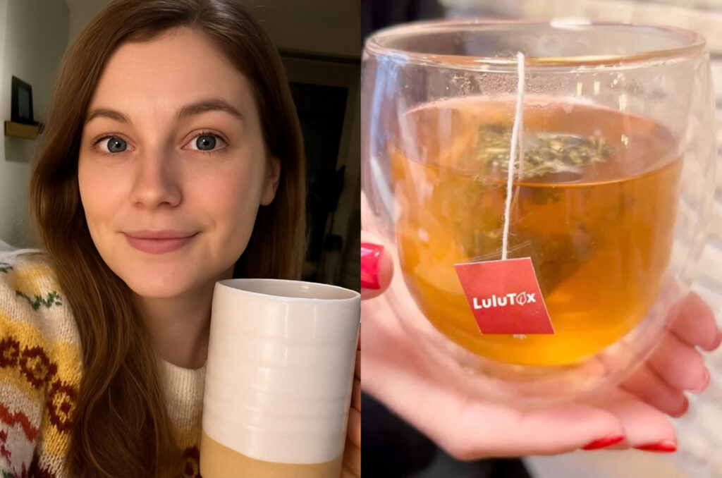 Preparazione e tazza di tè Lulutox pronta